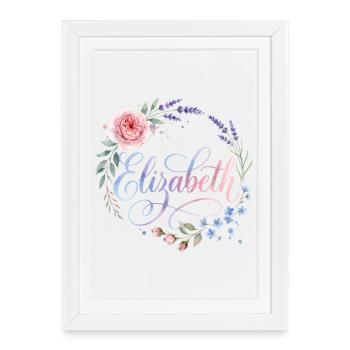 Lettrage en cercle fleuri Elizabeth - Affiche encadrée (27 × 37 cm) - blanc - Devant