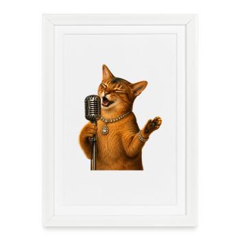 Singing Cat - Framed poster (27 × 37 cm) - white - Front