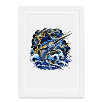 Marlin de tempête avec la foudre - Affiche encadrée (27 × 37 cm) - blanc - Devant