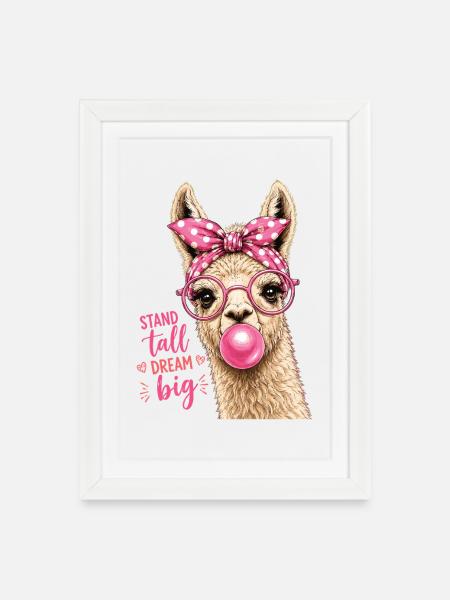 Stand Tall Lama Dream Big Shirt - Gerahmtes Poster (27 × 37 cm) - Weiß