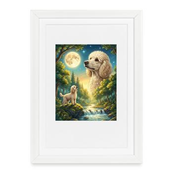 Caniche Caniche Hurlant au Mème de la Lune - Affiche encadrée (27 × 37 cm) - blanc - Devant