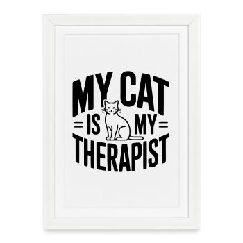 Mon chat est mon thérapeute - Affiche encadrée (27 × 37 cm) - blanc - Devant