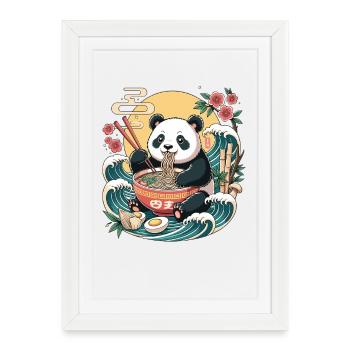 Kawaii Panda Ramen Ocean Waves Bowl Japanese - Framed poster (27 × 37 cm) - white - Front