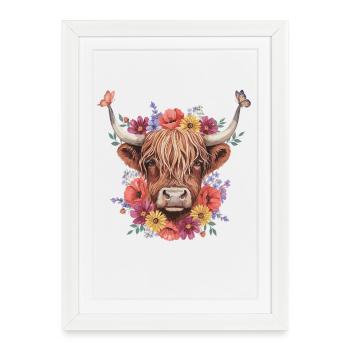 Vache couronne fleurie - Affiche encadrée (27 × 37 cm) - blanc - Devant