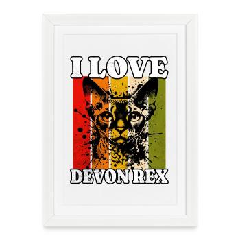 I Love Devon Rex - Framed poster (27 × 37 cm) - white - Front