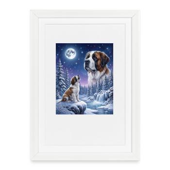 Hurlant vers la Lune, le mème du chien Saint-Bernard - Affiche encadrée (27 × 37 cm) - blanc - Devant
