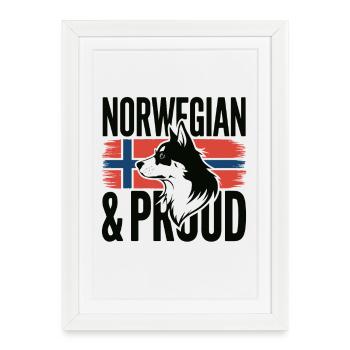 Silhouette du Loup Norvégien et Fier devant le drapeau - Affiche encadrée (27 × 37 cm) - blanc - Devant