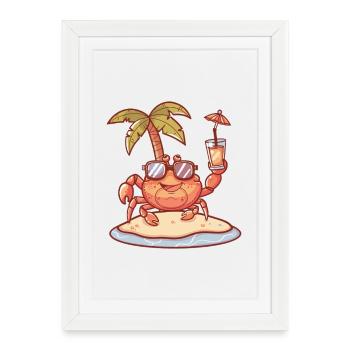 Vacances d’été Crabe Crabe - Affiche encadrée (27 × 37 cm) - blanc - Devant