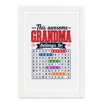 Cette Super Mamie Appartient À | Mots Mêlés - Affiche encadrée (27 × 37 cm) - blanc - Devant