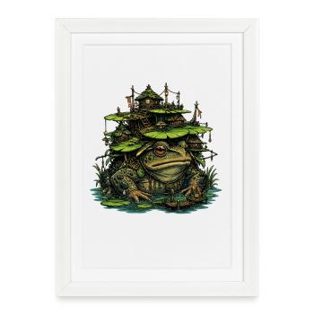 Village de l’île des grenouilles des marais - Affiche encadrée (27 × 37 cm) - blanc - Devant