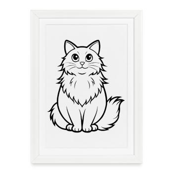 Chat sibérien mignon et duveteux - Affiche encadrée (27 × 37 cm) - blanc - Devant