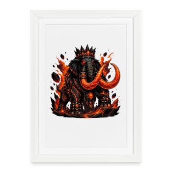Lava Mammoth Elephant with Fire Crown - Framed poster (27 × 37 cm) - white - Front