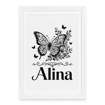 Don des Fleurs Papillon Nom Alina - Affiche encadrée (27 × 37 cm) - blanc - Devant