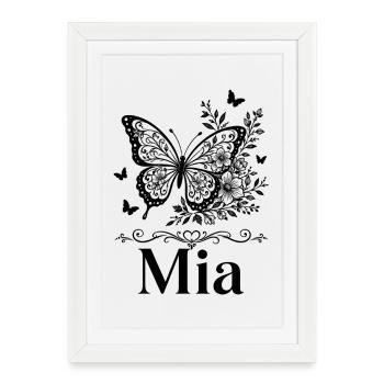 Prénom de Mia Cadeau floral papillon - Affiche encadrée (27 × 37 cm) - blanc - Devant