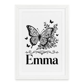Emma Prénom Papillon Cadeau Floral - Affiche encadrée (27 × 37 cm) - blanc - Devant