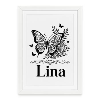 Prénom de Lina Papillon Cadeau Floral - Affiche encadrée (27 × 37 cm) - blanc - Devant