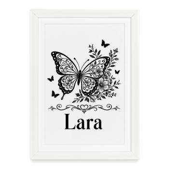 Cadeau floral papillon Lara Prénom - Affiche encadrée (27 × 37 cm) - blanc - Devant