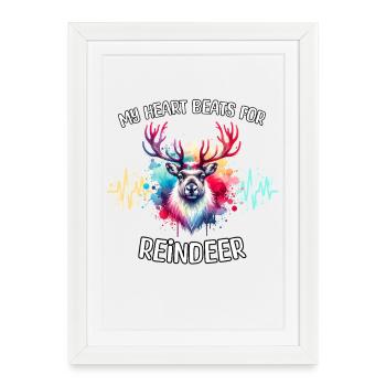 Reindeer Heart Line - Framed poster (27 × 37 cm) - white - Front