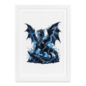 Roaring Blue Dragon - Framed poster (27 × 37 cm) - white - Front