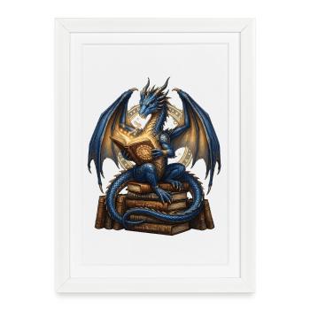 Lecture du Dragon Bleu - Affiche encadrée (27 × 37 cm) - blanc - Devant