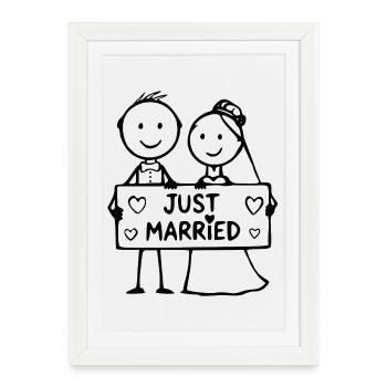 Wedding couple cartoon just married black - Framed poster (27 × 37 cm) - white - Front