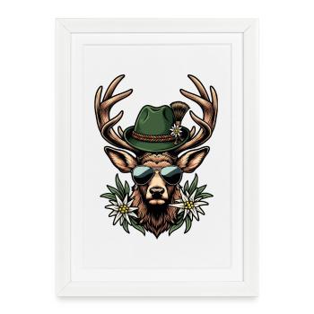 Deer Sunglasses Traditional Costumes Replacement Folk Festival - Framed poster (27 × 37 cm) - white - Front