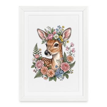 Deer Fawn Flowers Folk Festival Traditional Costumes Replacement Gift - Framed poster (27 × 37 cm) - white - Front