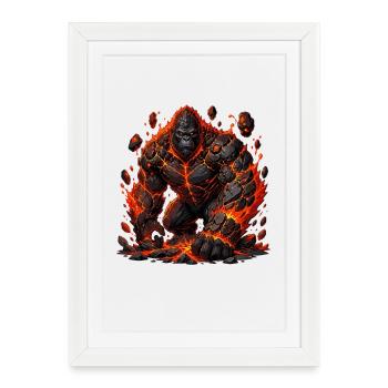 Volcan Gorille Colosse de Feu - Affiche encadrée (27 × 37 cm) - blanc - Devant