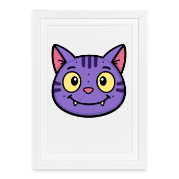 T-shirt Chat Cartoon Violet - Affiche encadrée (27 × 37 cm) - blanc - Devant
