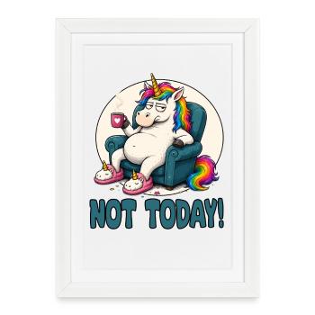 Licorne paresseuse dans le fauteuil Pas Aujourd’hui - Affiche encadrée (27 × 37 cm) - blanc - Devant