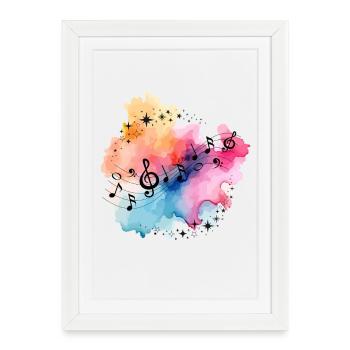 Notes musicales T-shirt aquarelle étoiles colorées - Affiche encadrée (27 × 37 cm) - blanc - Devant