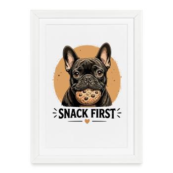 Snack First French Bulldog Funny Dog - Framed poster (27 × 37 cm) - white - Front