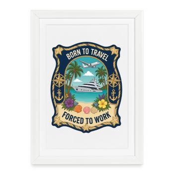 Né pour voyager sur Palm Sea Beach en avion - Affiche encadrée (27 × 37 cm) - blanc - Devant