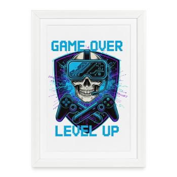 GAME OVER MONTE DE NIVEAU - Cyber Gamer Skull, lunettes VR - Affiche encadrée (27 × 37 cm) - blanc - Devant