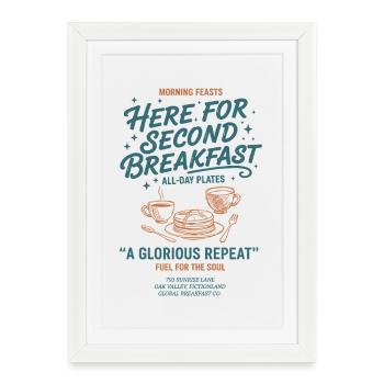 Petit-déjeuner ici pour le deuxième petit-déjeuner Brunch Café - Affiche encadrée (27 × 37 cm) - blanc - Devant