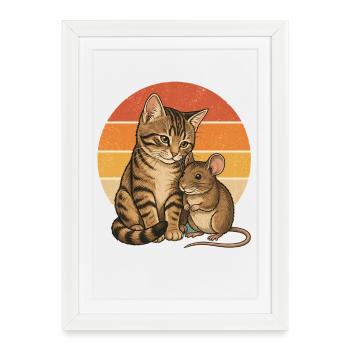 Chat et souris - Affiche encadrée (27 × 37 cm) - blanc - Devant