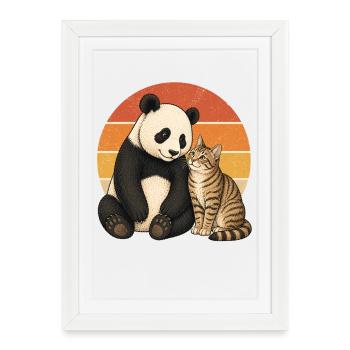 Panda et Cat - Affiche encadrée (27 × 37 cm) - blanc - Devant
