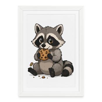 Cuddly raccoon with biscuit - Framed poster (27 × 37 cm) - white - Front