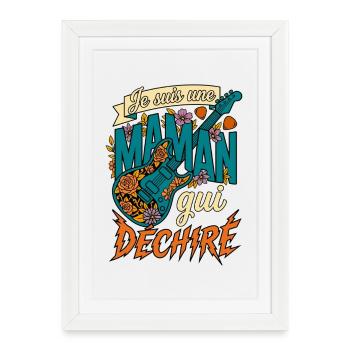 Je Suis Une Maman Qui Déchire Guitare Rock - Affiche encadrée (27 × 37 cm) - blanc - Devant