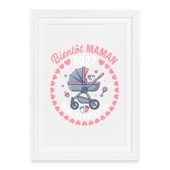 Bientôt Maman 2027 Annonce Grossesse Cadeau - Affiche encadrée (27 × 37 cm) - blanc - Devant