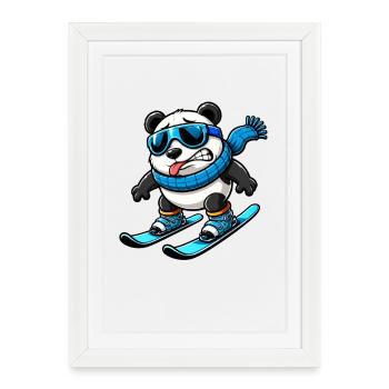 Panda Skier Humor d’hiver drôle - Affiche encadrée (27 × 37 cm) - blanc - Devant