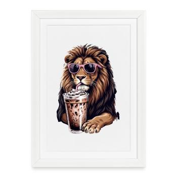 Leon avec des lunettes de soleil roses - Affiche encadrée (27 × 37 cm) - blanc - Devant