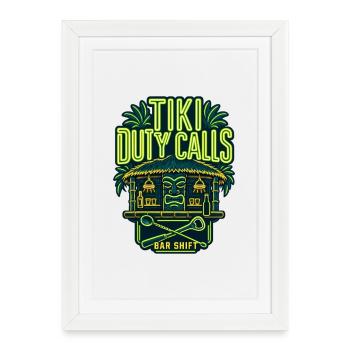 Barman shift Tiki Duty Appelle, bar tiki au bord de la piscine - Affiche encadrée (27 × 37 cm) - blanc - Devant