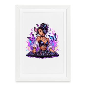 DJ de nuit avec un style papillon - Affiche encadrée (27 × 37 cm) - blanc - Devant