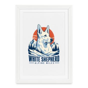 Retro Alpine White Shepherd, White German Shepherd - Framed poster (27 × 37 cm) - white - Front