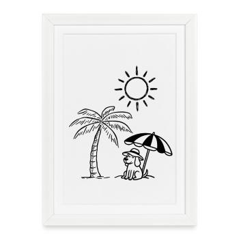 Funny dog design on the beach - Framed poster (27 × 37 cm) - white - Front