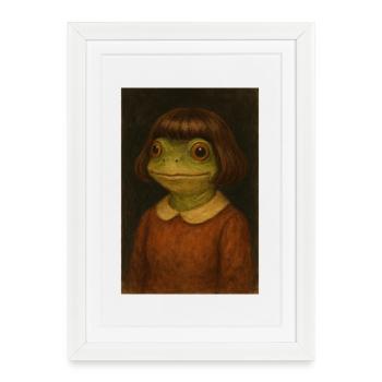 Fille-grenouille au look rétro - Affiche encadrée (27 × 37 cm) - blanc - Devant