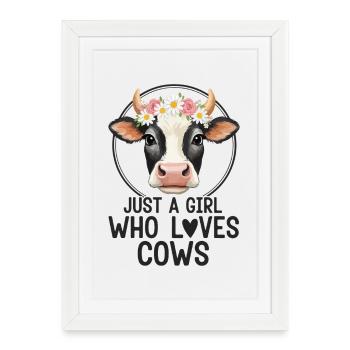 Amour de vache avec couronne de fleurs - Affiche encadrée (27 × 37 cm) - blanc - Devant
