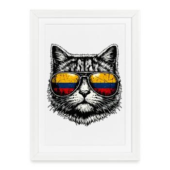 Cat Colombian Flag Colombia - Framed poster (27 × 37 cm) - white - Front