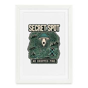 Endroit secret de cueillette de champignons, pas de goupilles tombées - Affiche encadrée (27 × 37 cm) - blanc - Devant
